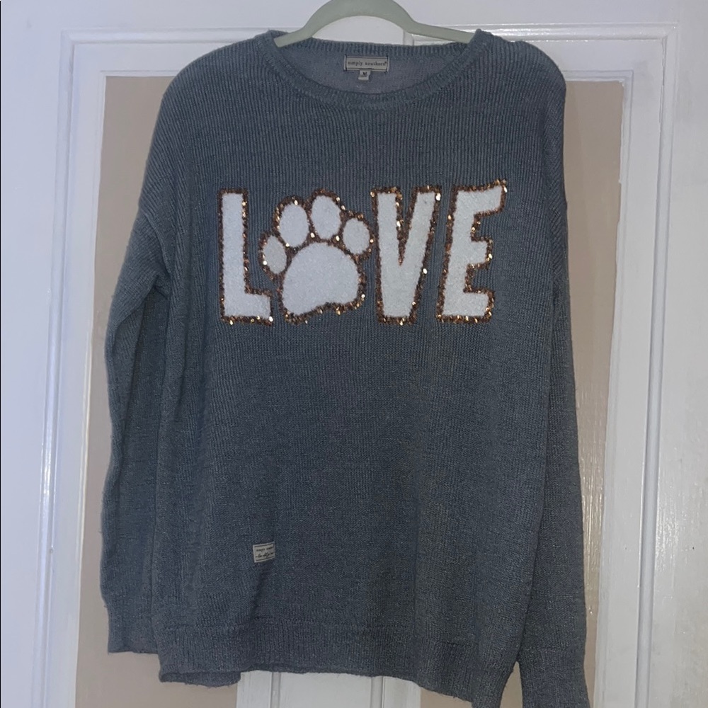 Simply southern Gray Love Paw Print Sweater